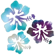 CroBlissful 3 Pcs Hawaiian Metal Hibiscus Wall Art Rustic Tropical Hibiscus F...
