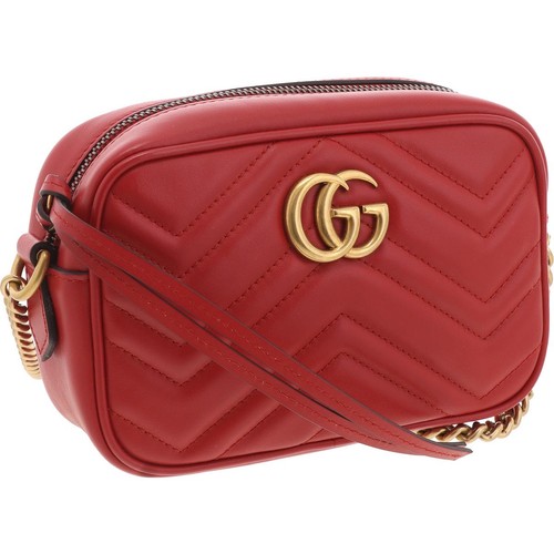 Gucci Womens Marmont 2 Red Chevron Leather Shoulder Handbag Small BHFO 1148 - Picture 2 of 3