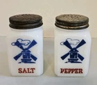Vintage Mckee Milk Glass Windmill Dutch Salt & Pepper Shakes with Lids  1950's