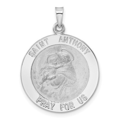 14K Weißgold poliert massiv St. Antonius Medaille Anhänger; Länge 29,15 mm