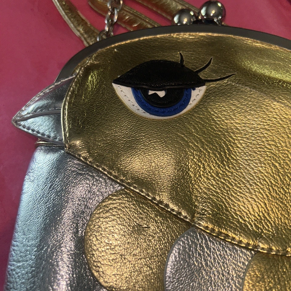 Súper Lindo Bolso Bandolera Rara Avis por Iris Apfel Dorado y Plata Pájaro Cartera Foto 3 de 4