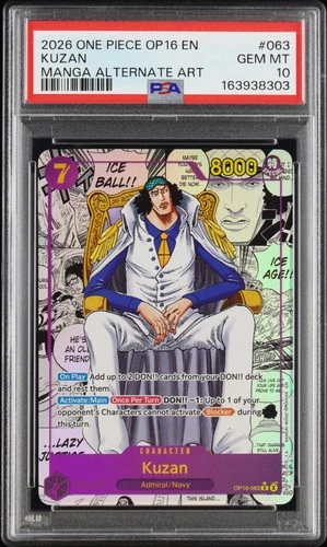 2026 ONE PIECE OP16-THE TIME OF BATTLE MANGA ALTERNATE ART #063 KUZAN PSA 10