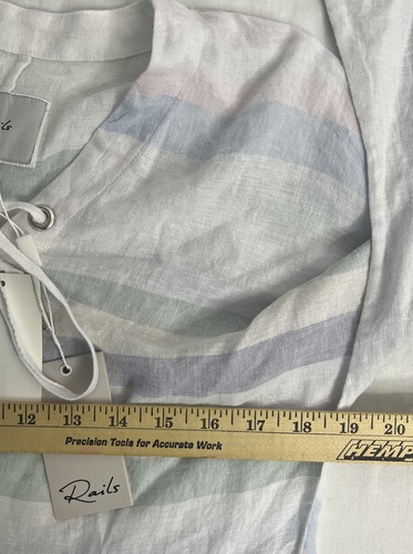 Rails Pullover Womens XtraSmall Seychelles Stripe Linen Blend Hooded Lace Up NWT - Picture 9 of 9