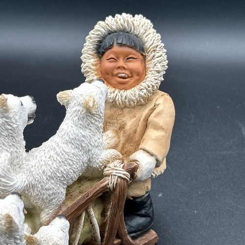 Laughing Eskimo Child on a Sled w/Husky Puppies Castagna Figurine Made in Italy