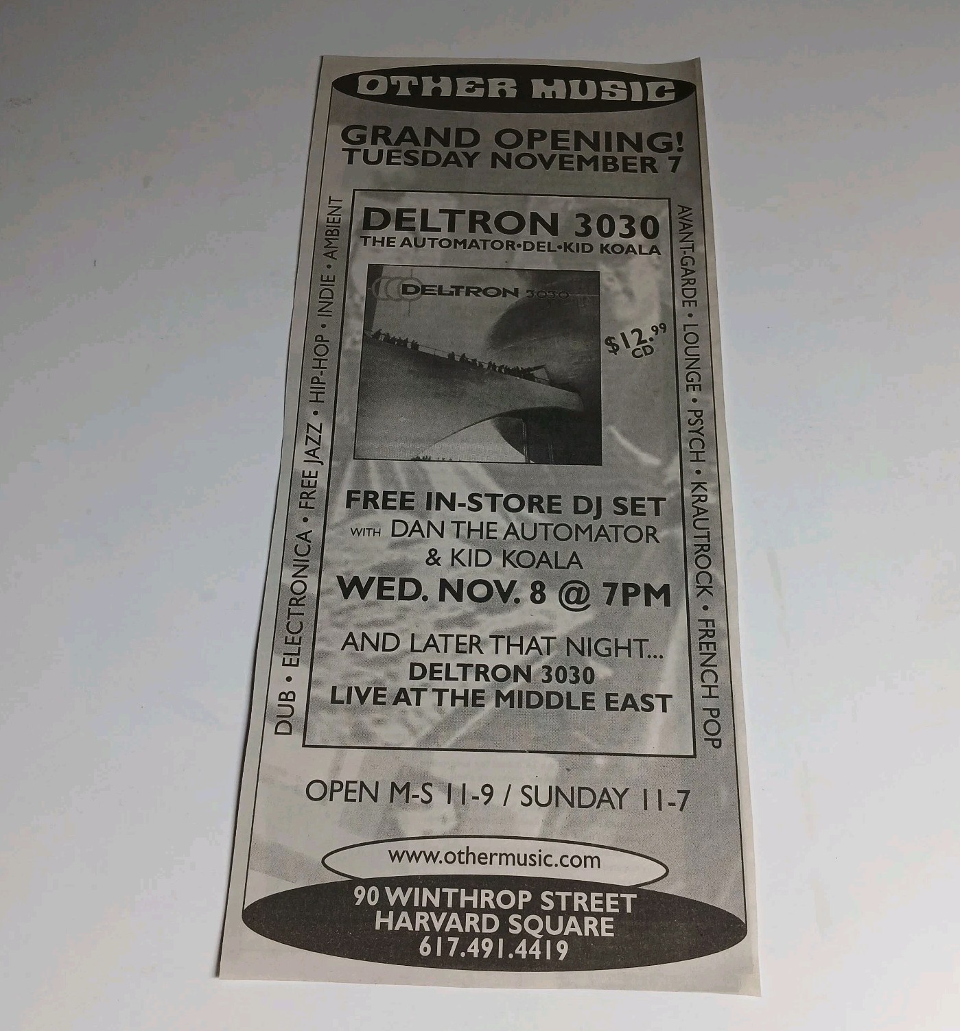 Vintage Deltron 3030 Other Music 90s Cambridge Ma Flyer Dan Automator Kid Koala