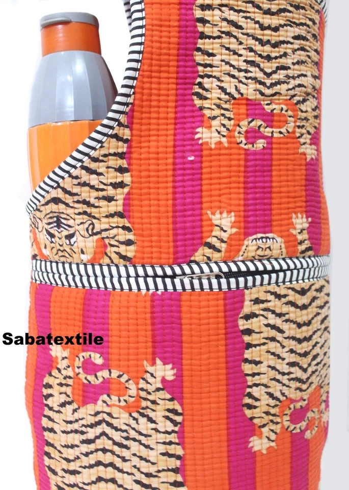 Bolso de Mano Indian Orange Tiger Jhola, Bolso Acolchado de Estera de Yoga, Bolso de Estera de Yoga Bloqueado a Mano Foto 2 de 4