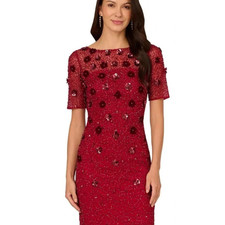 Adrianna Papell Cranberry Beaded Evening Dress Formal Wedding Event Size 4