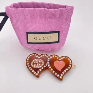 Pince à cheveux double coeur GUCCI Interlocking G épingle à cheveux accessoires rares occasion