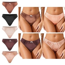 Womens Satiny Briefs Ruffled Trim Thongs Panties Underwear Cheeky Panties Bow
