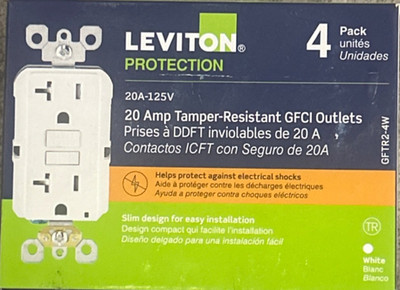Brand New Leviton GFTR2-4W Self-Test Slim GFCI Tamper-Resistant Outlets - 4 PACK