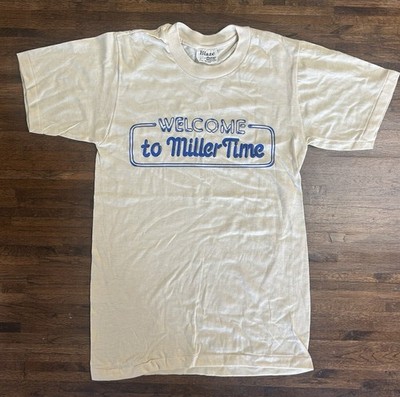 Vintage NOS Miller Time T-Shirt S Blaze by Stedman USA 80s Deadstock