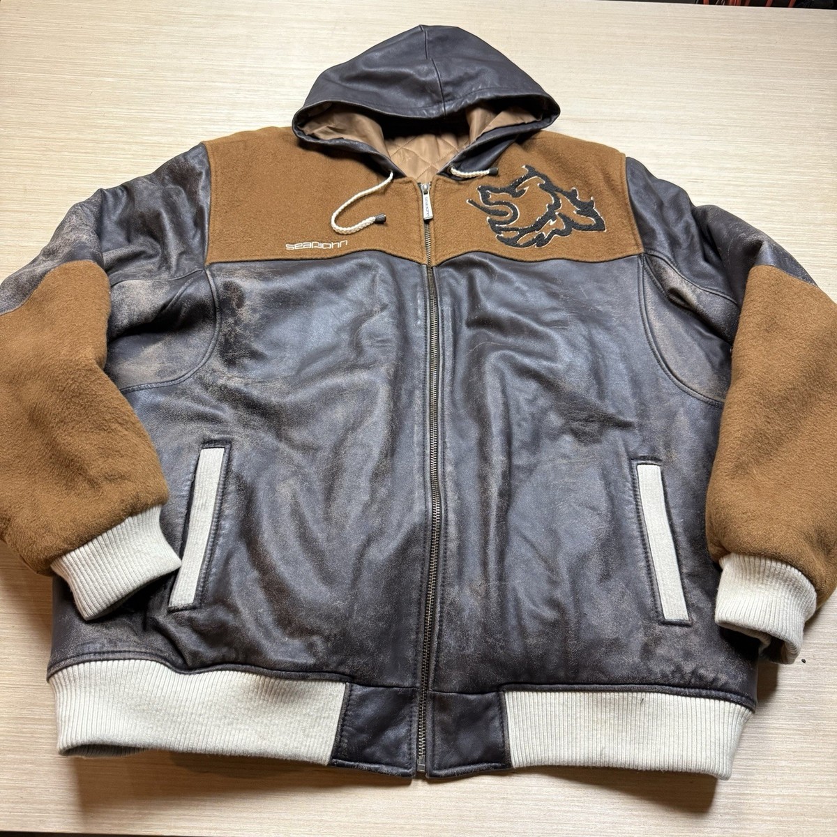 90s〜00s SEANJOHN over size leather Parke Vintage Sean John Leather Jacket 90s Y2K Varsity Letterman Bomber