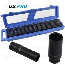 US PRO 1/2" Dr Deep Impact Sockets 13pc 6pt AF 7/16" - 1 1/4" 3424 Imperial SAE