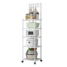 5 Tier Storage Shelves W/Rolling Wheels Shelving Unit for Kitchen Garage white 