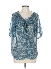 Moda International Women Blue Short Sleeve Blouse L