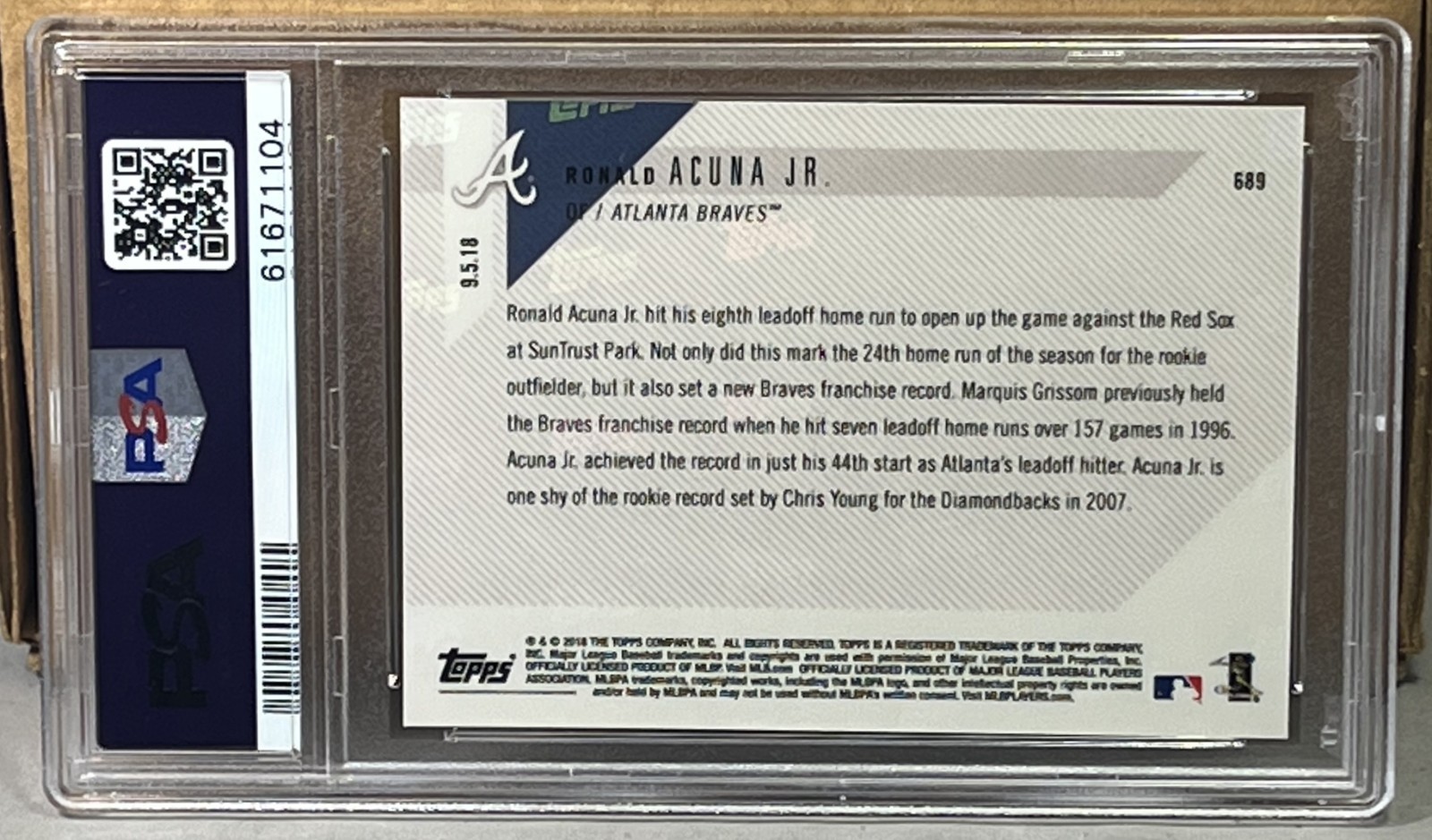 2018 TOPPS NOW #689 RONALD ACUNA JR. PSA 10 GEM MINT ATLANTA BRAVES ROOKIE  view 2