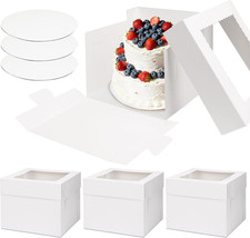 3 Pack Cake Boxes 10 Inch Tall Bakery Carrier with Boards (10X10X8 Inches)