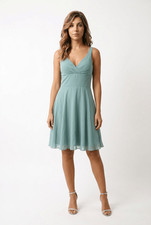 Azazie Diana, knee-length, V-neck bridesmaid/cocktail dress Sz 4 Sage Green/Agav