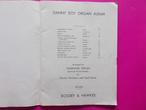 Danny Boy Organ Album - Hammond Organ Spinet and Pre-Set Models by Nordman Bentz - Picture 3 of 4