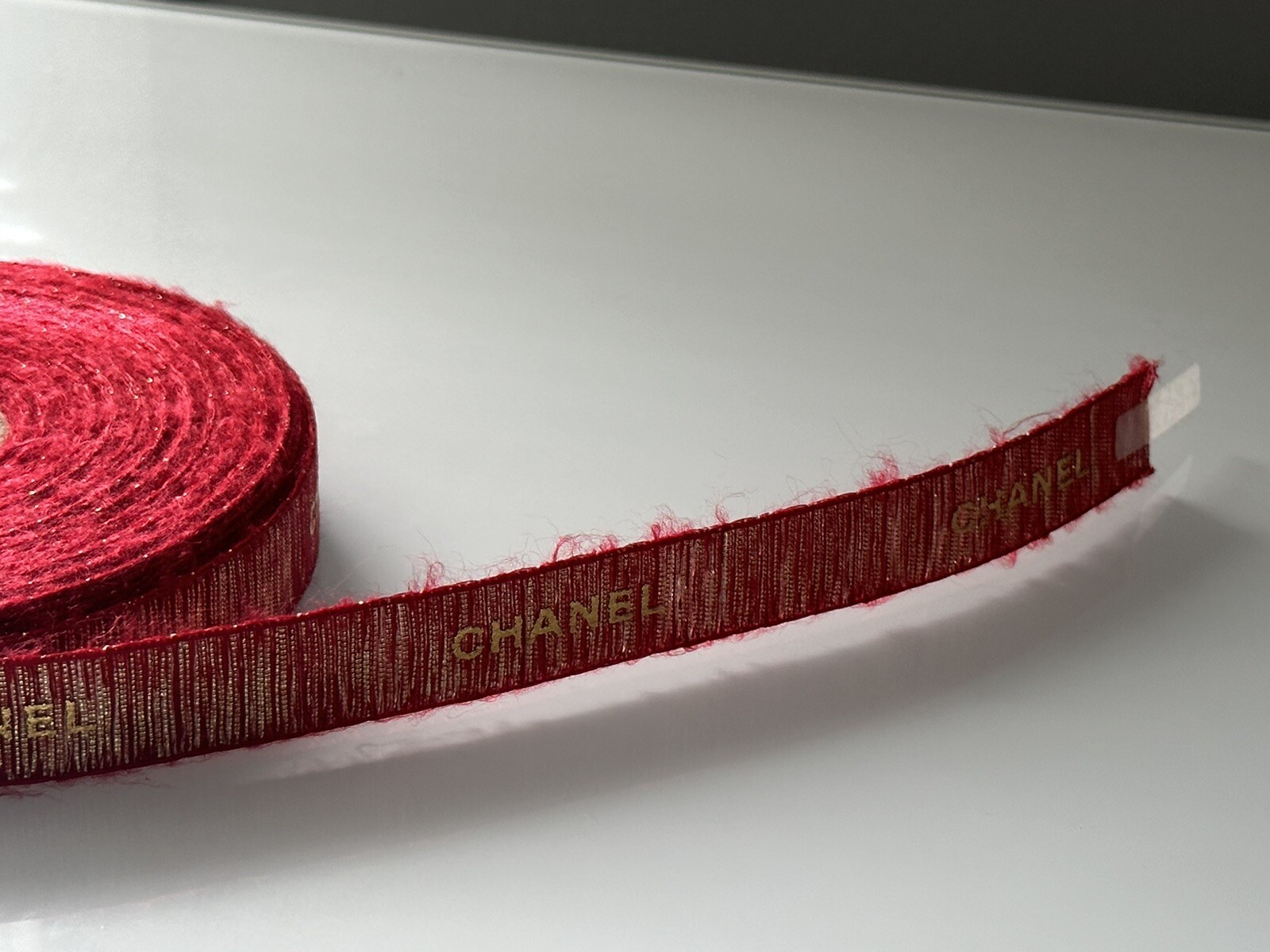 100% Genuine CHANEL Ribbon 2 Yard 6 Feet RED DECORATION Holidays RARE ...