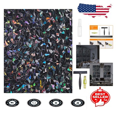 Vinyl Window Privacy Film - Removable and Black Half Moon Design 35.4'' x 157.4''
