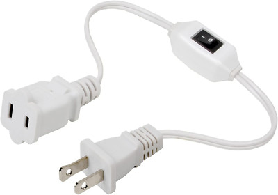 White on off Switch Extension Cord [2-Feet], 2-Prong/2 Outlet Polarized Extensio