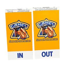 Vintage 1989 Joe Camel In & Out Store Door Decal Sticker SET 8" x 4"