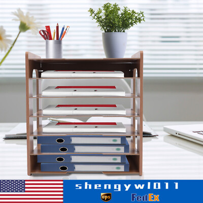 Wood Desktop Organizer Paper File Holder For Office Home Document Storage Rack