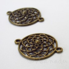 Lotus Flower Mandala 28mm Antique Bronze Connector Charms C3449 - 5, 10 Or 20PCs