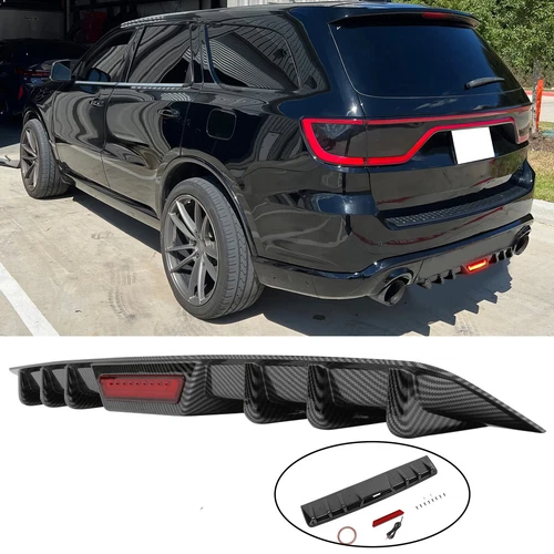 For Dodge Durango 2011-2025 Carbon Rear Bumper Diffuser w/ LED Tail Brake Light