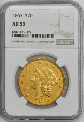 1863 $20 Gold Liberty AU53 NGC 946981-10