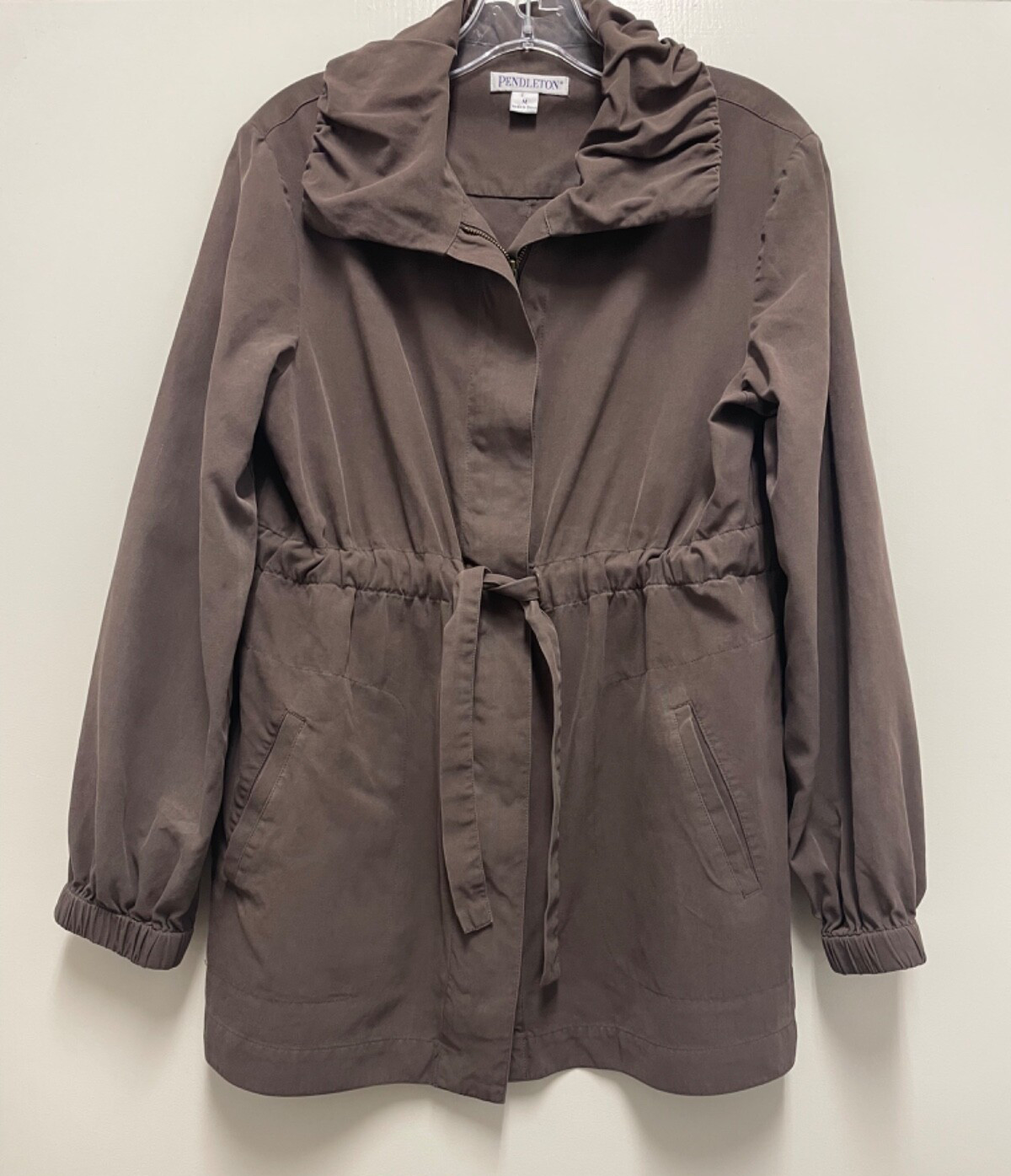 PENDLETON Jacket - Brown Silk, Full Zip, Drawstri… - image 1