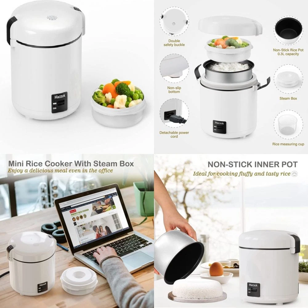 Mini Rice Cooker 3 Cups Uncooked, Non-Stick Small Rice Cooker with