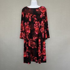 Tommy Hilfiger Dress Womens Size 16 Black Red Floral 3/4 Bell Sleeve Formal