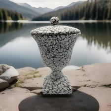 Vintage MCM Brown & White Textured Popcorn CeramicCovered Candy Dish