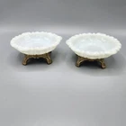 Vintage Milk Glass and Brass Footed Soap, Ashtray, Trinket Dishes Lot of 2