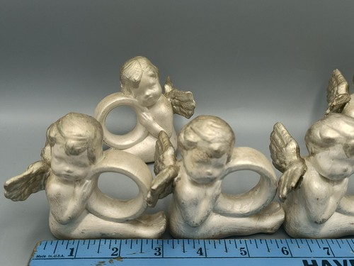 Vintage Ceramic Cherub Napkin Rings (×4) MCM Christmas Angels Antique Destressed - Picture 9 of 9