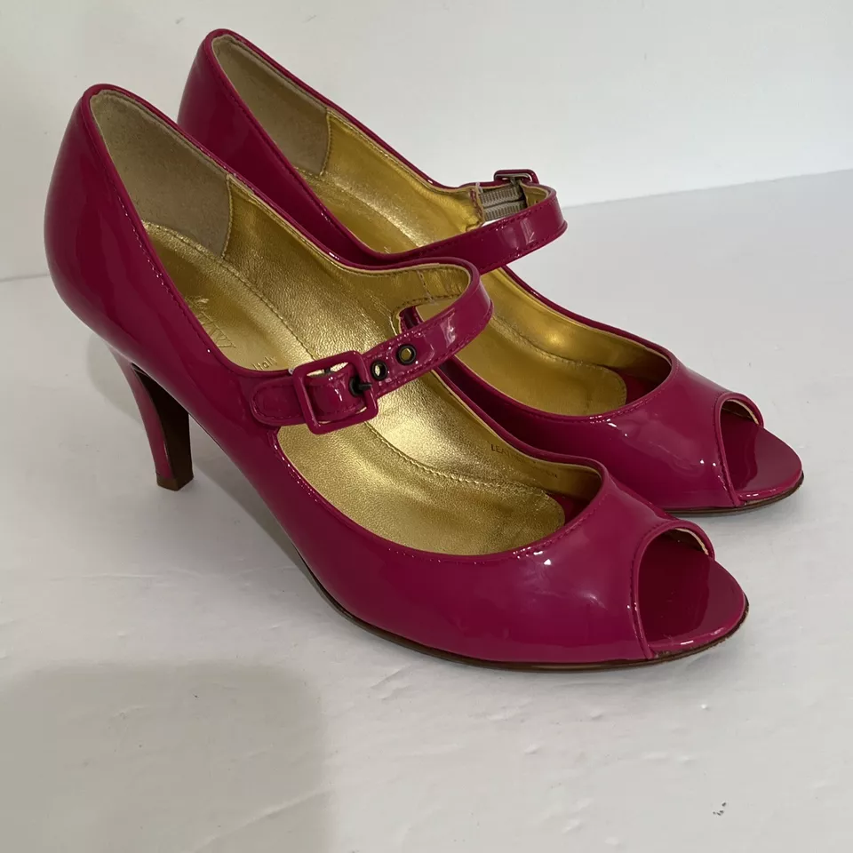 Sapatos de Salto J CREW Itália 8.5 Fuschia Rosa Patente Mary Jane Peep Toe Barbiecore - Imagem 4 de 4