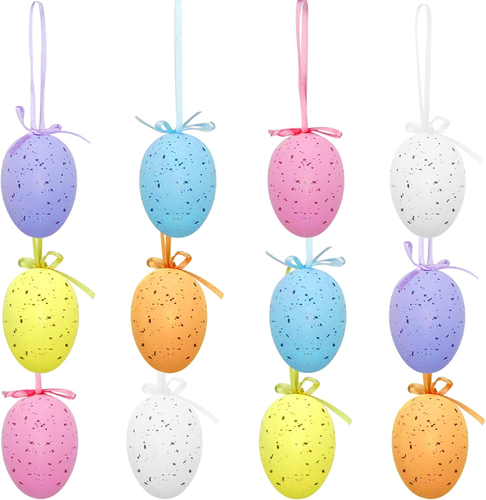 12Pcs Easter Eggs Decorations Hanging Ornaments Colorful for Easter Basket Tree - Picture 8 of 12