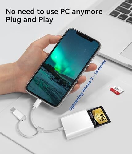SD Card Reader for iPhone iPad, Digital Trail 2 Slots to (Lightning+USBC) - 第 4/7 張圖片