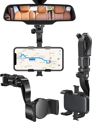 Rear View Mirror Phone Holder, 2pcs Car Mirror Phone Mount. Thick Case Friendly
