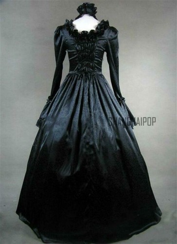 Vestido largo Steampunk para mujer con volantes vintage lolita victoriano gótico retro elegante - Imagen 4 de 4