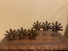 Distressed Rustic Metal 3 Standing 3 Sitting Turkey Tea Candle Holders Set of 6