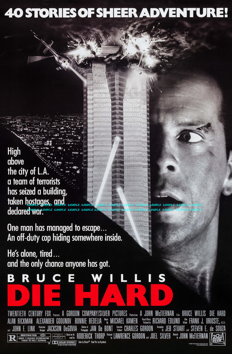 1988 Die Hard 11x17 Poster Bruce Willis Nakatomi Plaza Action Film