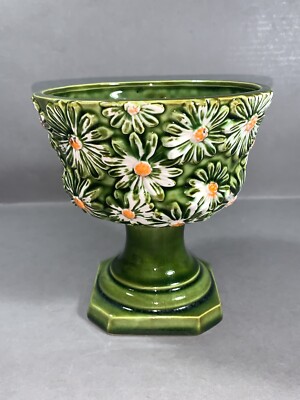 70's ポストモダン アリエルカラー フラワーポット Vintage 1960s Relpo Ceramic Green Floral Planter Bowl Daisy
