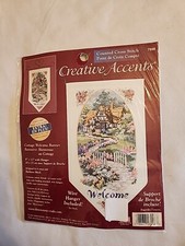 Creative Accents Counted Cross Stitch Cottage Welcome Banner 8"x13" Kit 7998 NIP