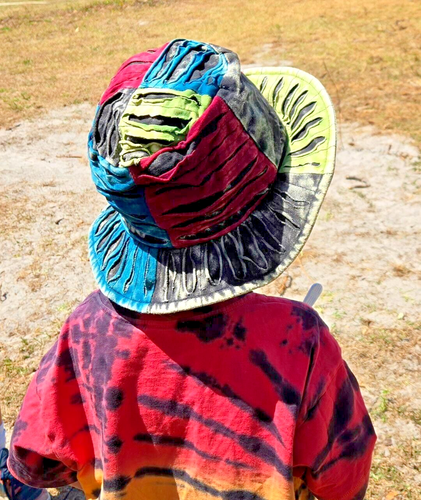 SOMBRERO CUBO CORTE AFEITADORA HECHO A MANO PARA NIÑOS 100% ALGODÓN BORDADO FLOR APPL - Imagen 3 de 5
