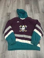 90s Anaheim Mighty Ducks Hooded Puffer Jacket NHL Anorak Embroidered Size L