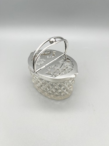 ART NOUVEAU STERLING SILVER TOPPED GLASS BASKET, CORKE BROS & CO, LONDON, 1909 - 第 1/7 張圖片