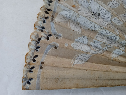 Antique Ladies Victorian Folding Brise Fan Hand Painted Flowers Wood Sticks - Picture 10 of 24